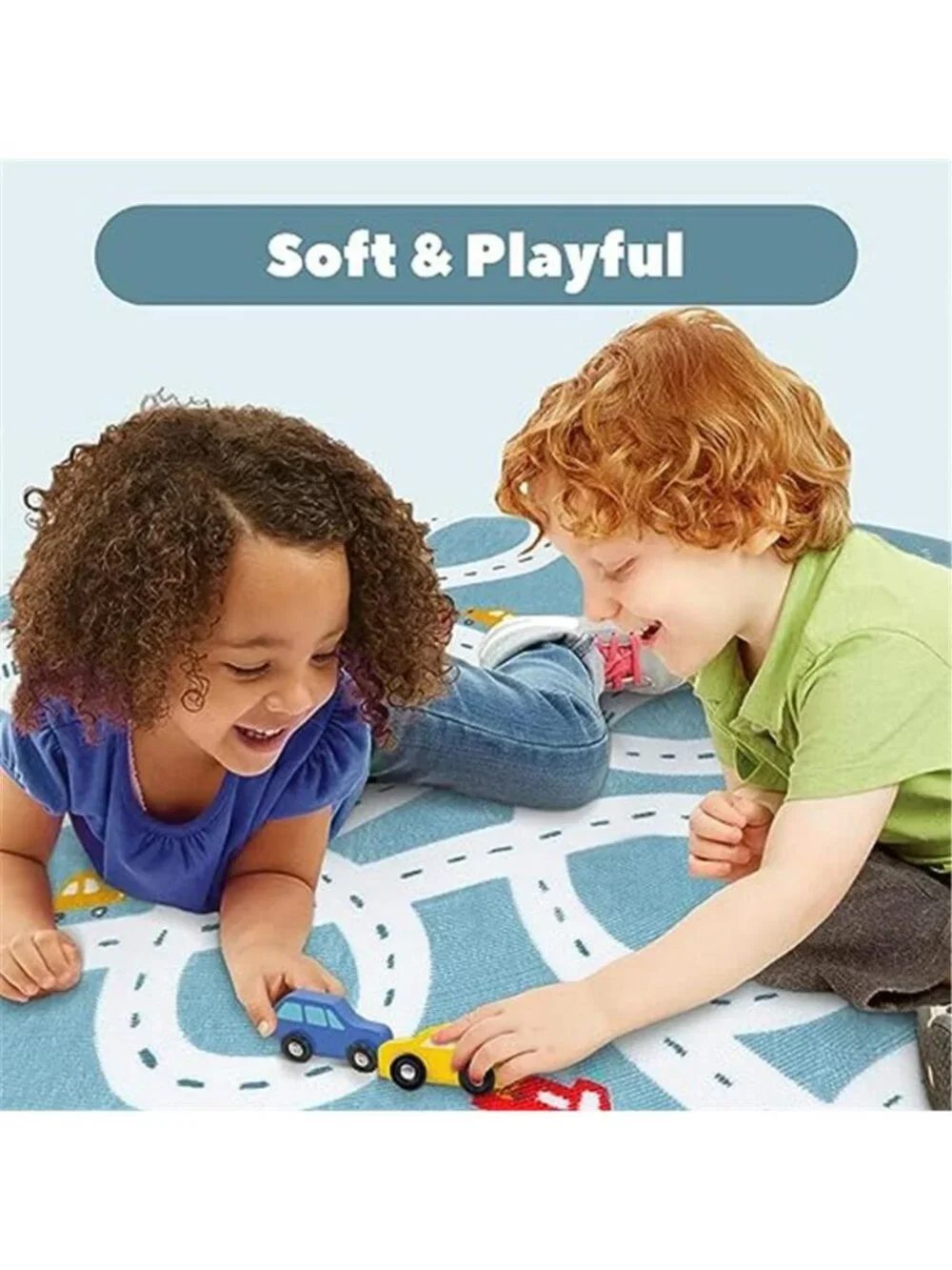 Large Kids Playroom Rug, 4'x6' Washable Road Rug for Nursery, Non-Slip